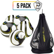 Perfect Soccer Balls Size 5 Pack of 5 w/Premium Soccer Ball Bag Combo Designed to Hold Pressure Pelota De Futbol Durable Youth Soccer Ball Rockets Off Your Foot | Made for Adults & Youth