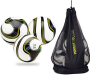 Perfect Soccer Balls Size 5 Pack of 3 w/Premium Soccer Ball Bag Combo Designed to Hold Pressure Pelota De Futbol Durable Youth Soccer Ball Rockets Off Your Foot | Made for Adults & Youth