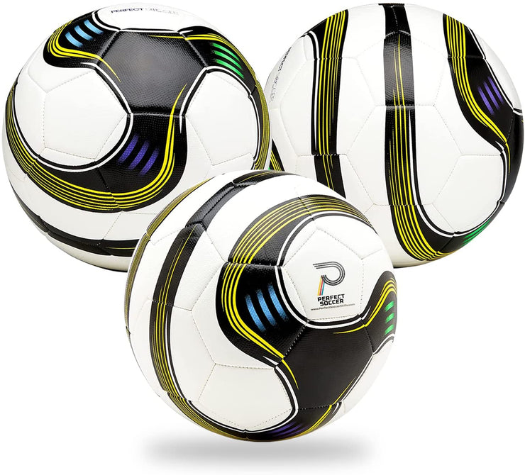 Perfect Soccer Balls Size 5 Pack of 3 w/Premium Soccer Ball Bag Combo Designed to Hold Pressure Pelota De Futbol Durable Youth Soccer Ball Rockets Off Your Foot | Made for Adults & Youth